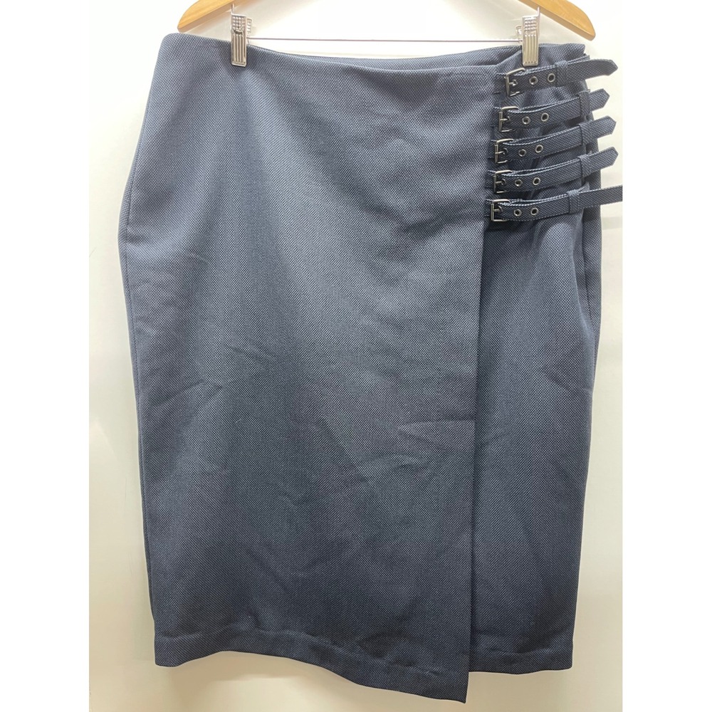 Worthington Women Navy Blue Textured Buckle Wrap Pencil Skirt Size 18